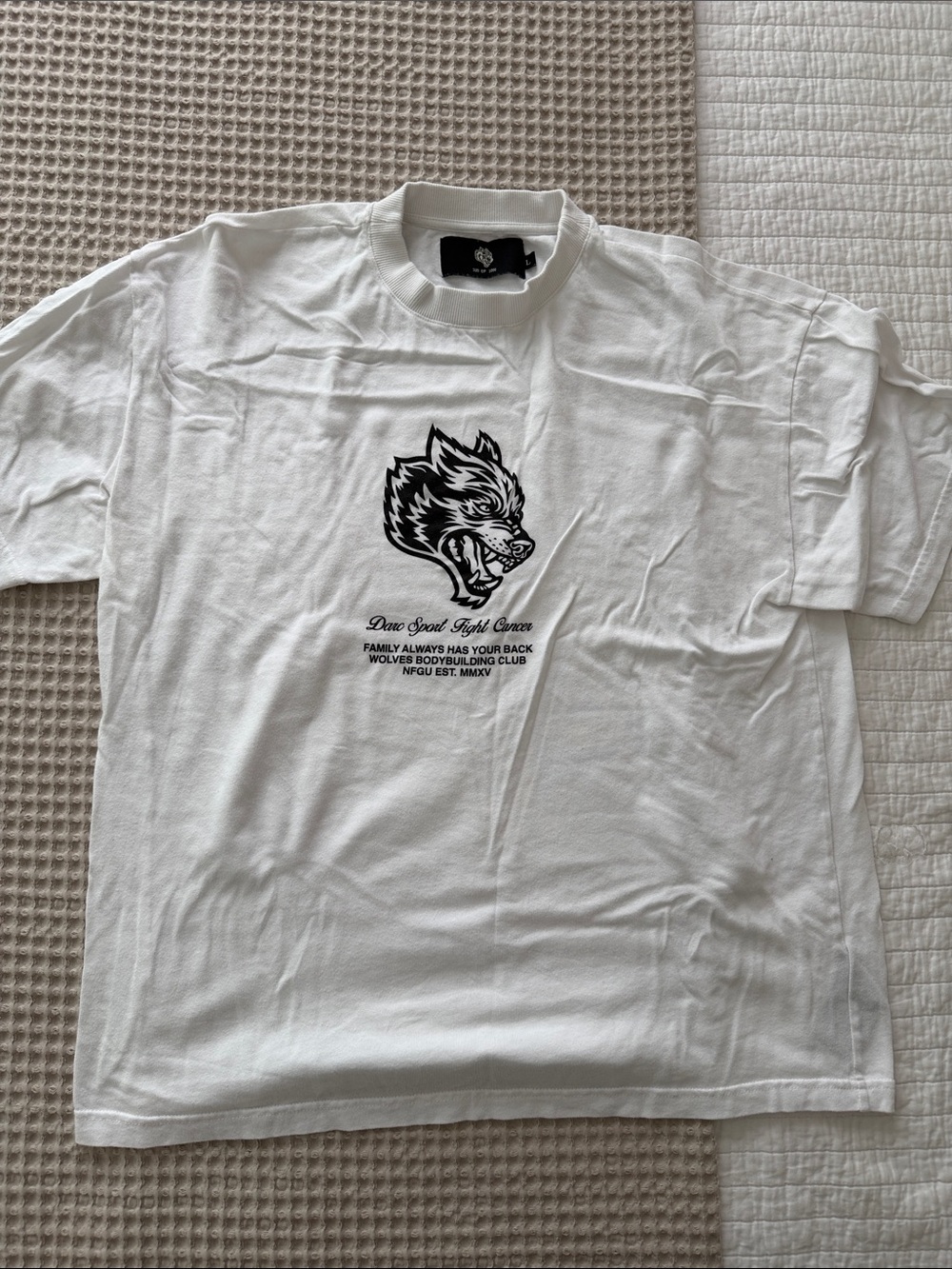 Darc Sport White Tee with Black Wolf Graphic